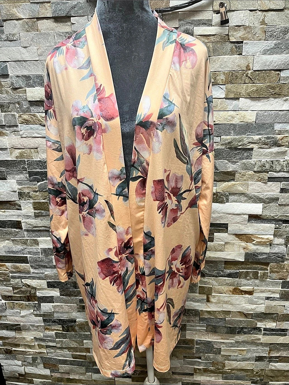 SERRA Floral Open Front Blazer Tan & Pink Medium Like New